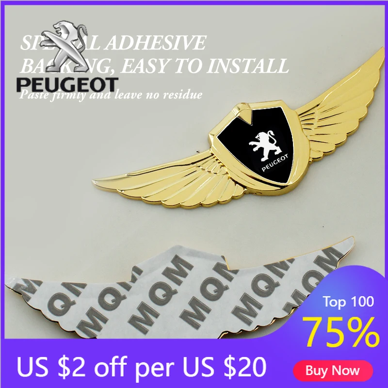 

2026 Hot Car Sticker 3D Badge Wings Car Stickers Side Marker Emblem Decoration For Peugeot 3008 206 207 307 2008 308 407 408 508