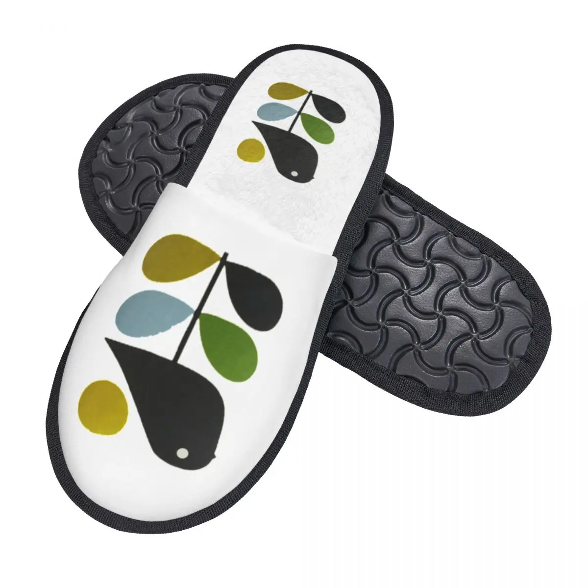 Custom Abstract Orla Kiely Bird Comfy Scuff Memory Foam Slippers Women Mid Century Scandinavian Spa House Shoes