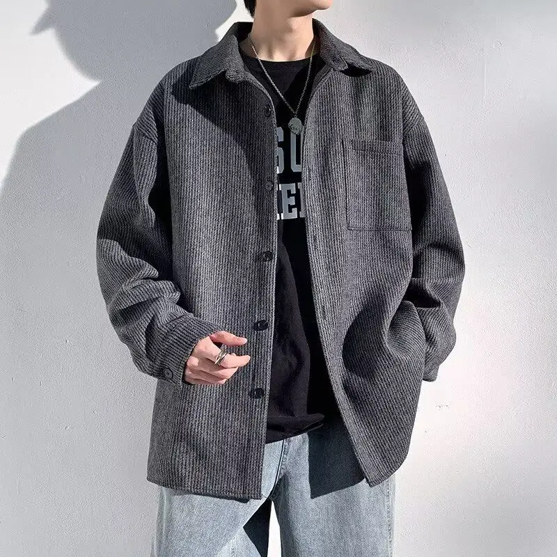 

Loose Casual Men's irt New Sle Autumn Faion Outerwear Stand Fit Long Sve Pure Color High Elastici Chinese Brand