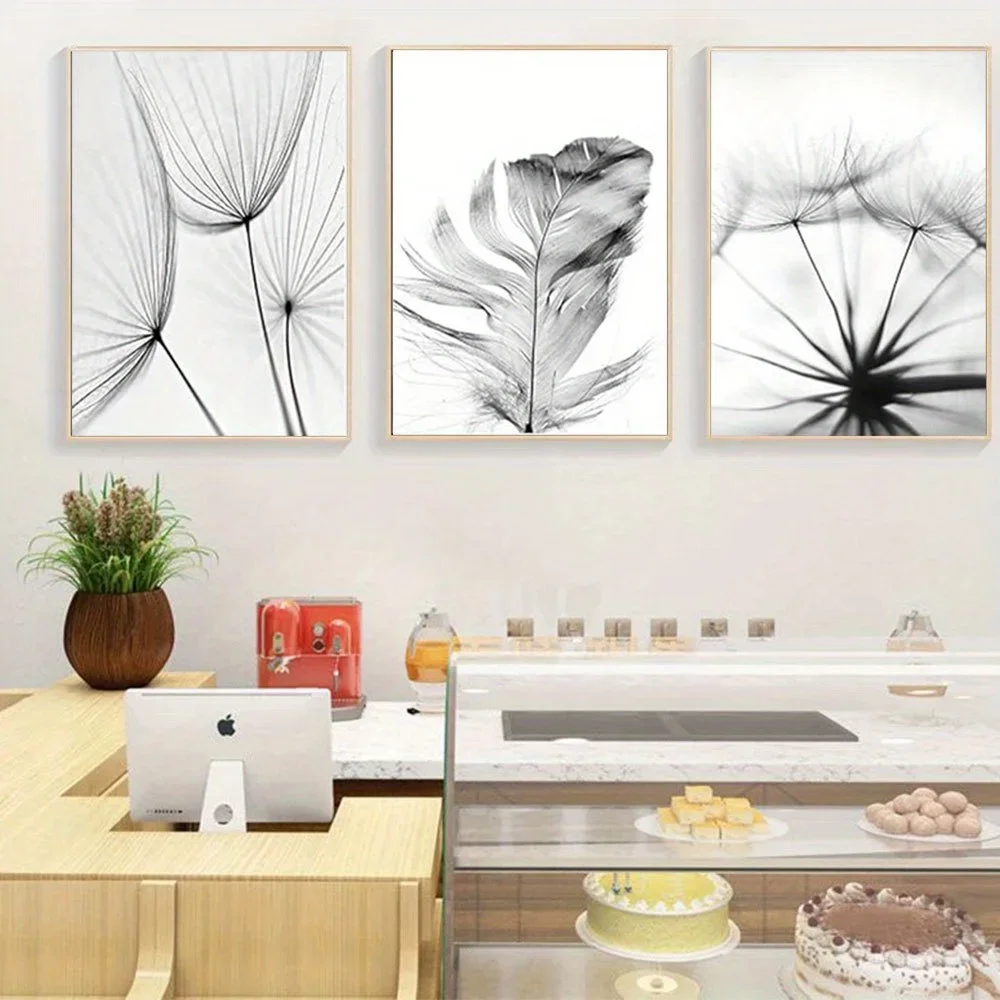 3pcs/set2D Flat,  Unframed GLWDMB and Dandelion Flower - Modern Minimalist, Frameless for Living Room Decor, 2D Flat Design,