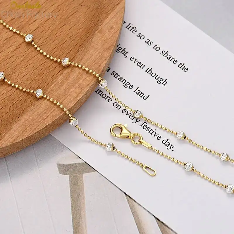 

925 Sterling Silver 3MM Moon Cut Round Beads Chain Station Necklace For Women Sparkling Beaded Chains 40CM 45CM 50CM 55CM 60CM