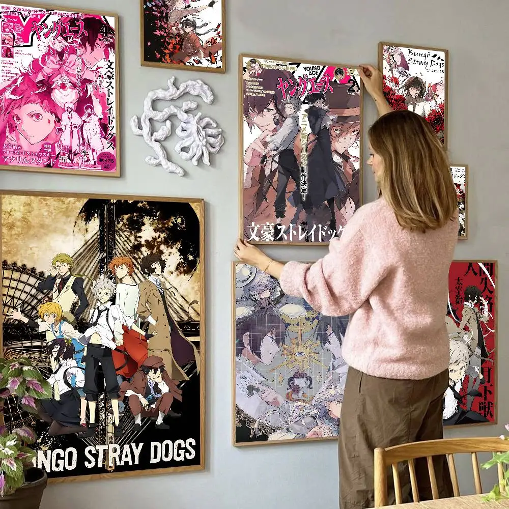 Japanese Anime Bungo Stray Dogs Vintage  Anime Posters Sticky Whitepaper Sticker DIY Room Bar Cafe Kawaii Room Decor