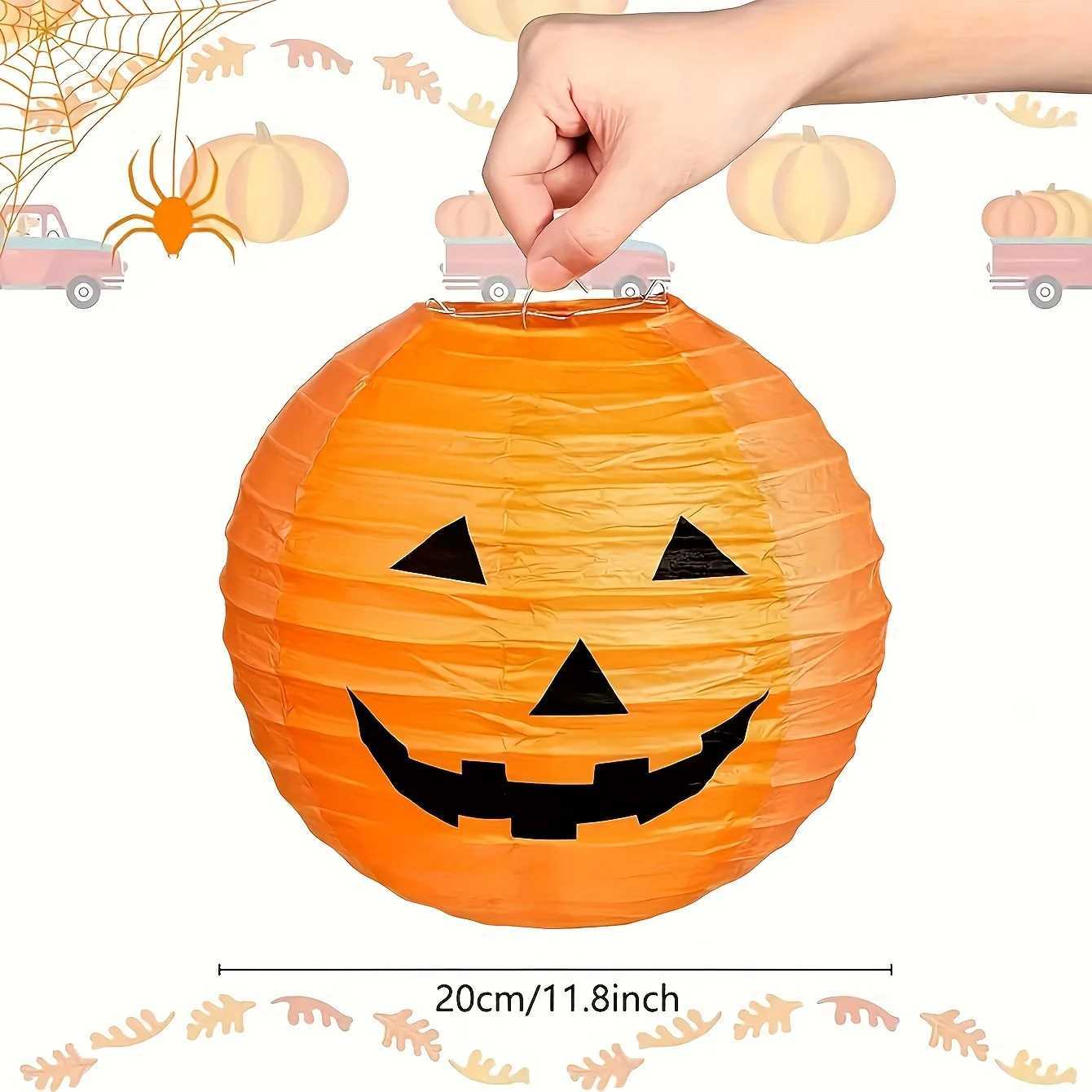 Ensemble de 5 lanternes à tête de citrouille maléfique pour Halloween, pompons en tissu orange d'horreur, pour décorations de fête d'Halloween