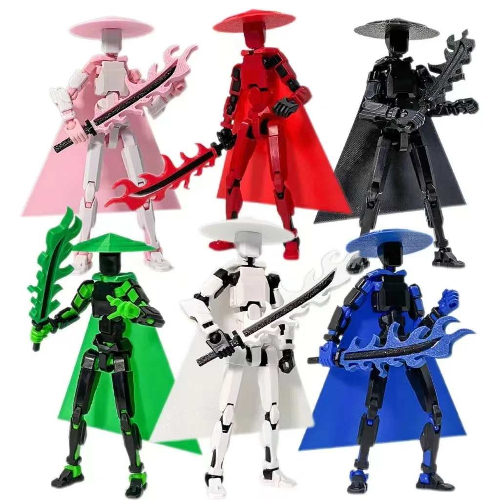 Multicolor Hero Multi-Jointed Action Figure 3D Printed 13 Lucky Dummy Figure Upgrade With Cloak Sword Desk Accessories Boy Gifts