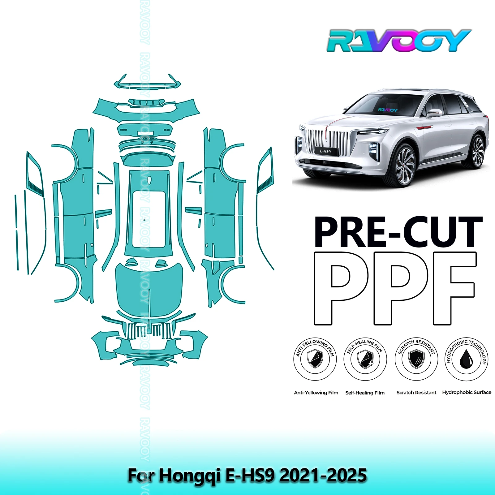 Full Vehicle Clear Bra Precut PPF Paint Protection Film For Hongqi E-HS9 2021-2025