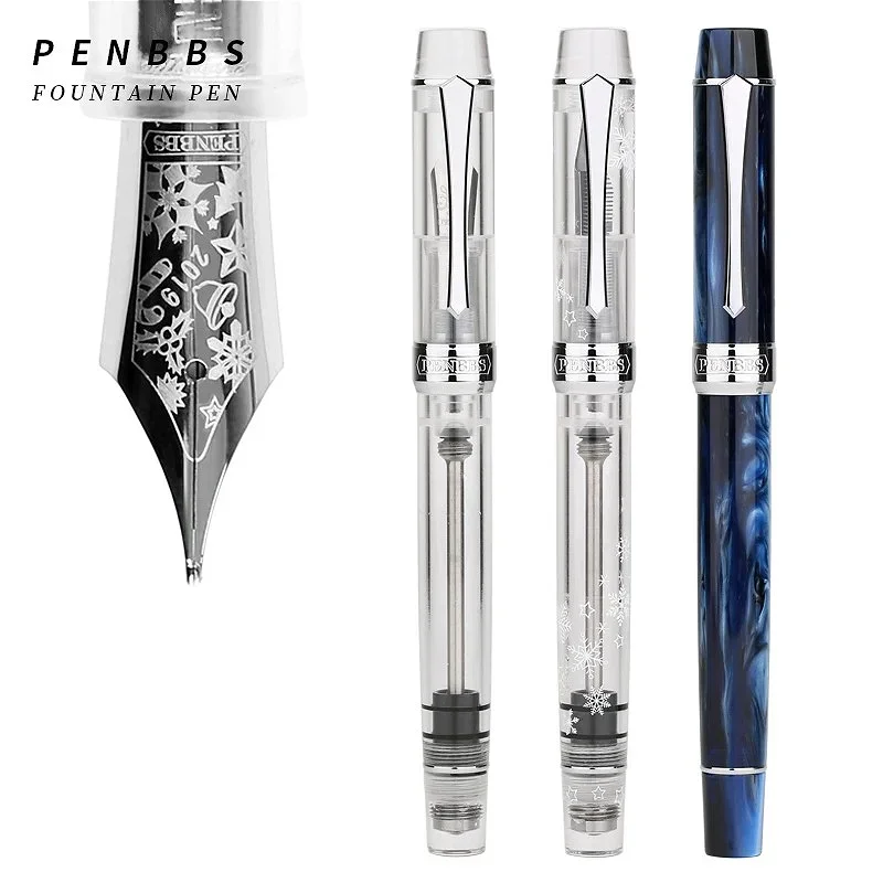 Majonh Resin Penbbs 355 Fountain Pen Acrylic Design Transparent Big Size Iridium F 0.5mm Nib Ink Pen Office Gift School Writing