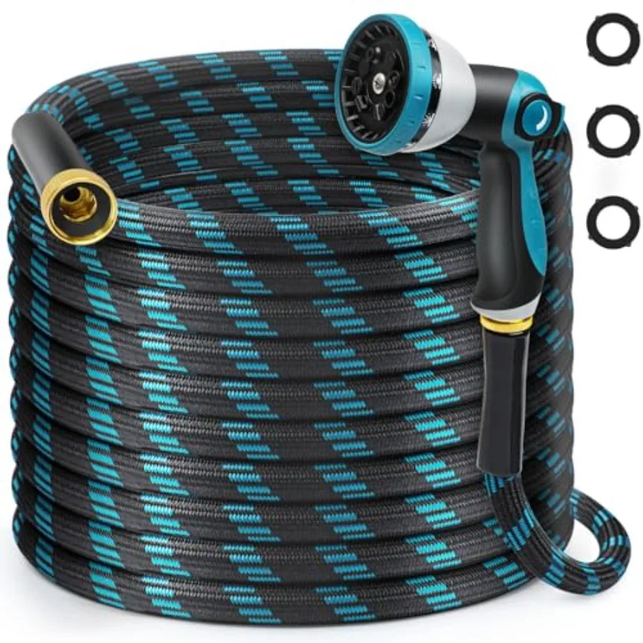 

100Feet Non-Expandable Garden Hose Heavy Duty Flexible Water Hose with Leakproof 3/4 Fittings 10 Modes Spray Nozzle Kink-Free L