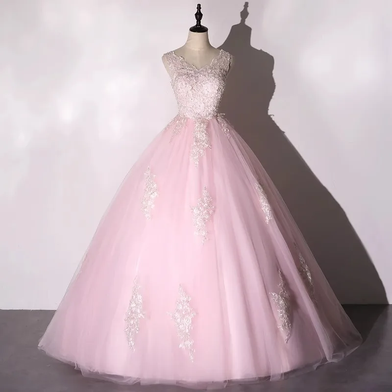 Vestido de quinceañera rosa sin mangas, traje de noche con apliques de encaje, largo hasta el suelo, con flores bordadas, para baile de graduación, novedad de 2024