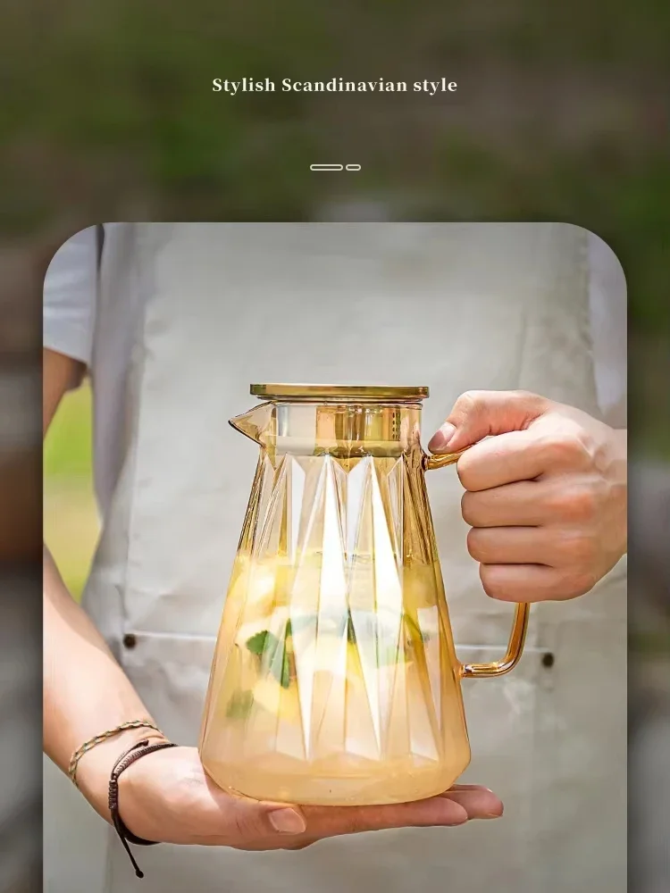 1600ML Heat-Resistant Nordic Glass Kettle Large Capacity Cold Water Tea Juice Cup for Household Living Room