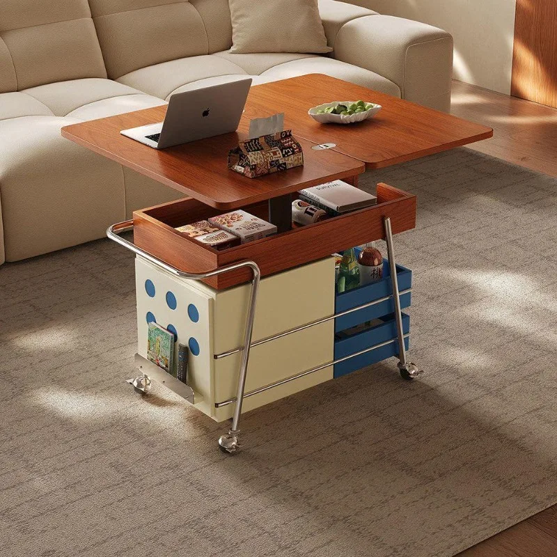 Solid wood can be lifted and folded, with a few universal wheels, trolley, small apartment can be moved