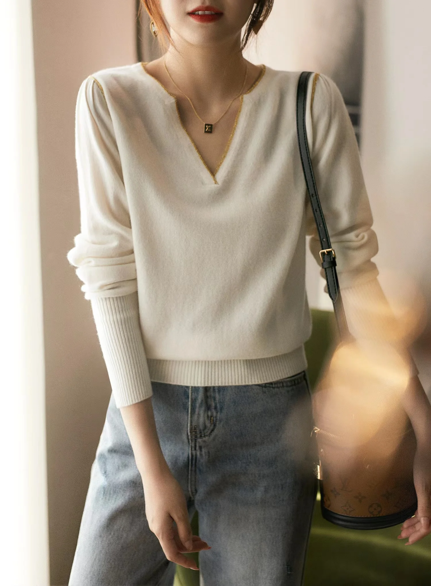 Autumn Winter New cashmere Sweater Woman V-Neck Pullover  Casual Knitted Tops Cashmere Female Sweater