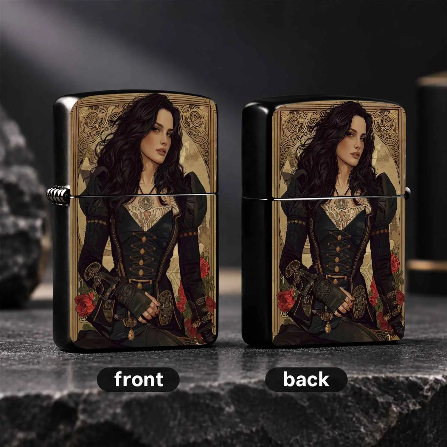Vintage Art Style Yennefer Portrait Printed, Dark Medieval Sorceress Pattern Durable Durable Housing Igniter, Collectible Decorative Ornament, Practical Gift for Fans Men on Birthday Holiday A fun and humorous lighter