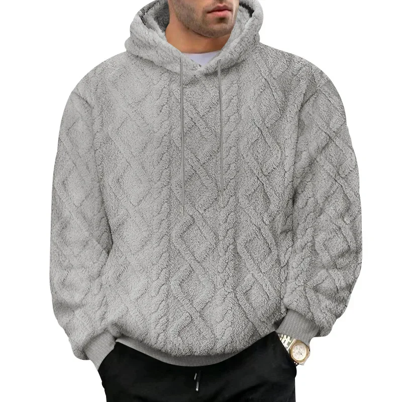 Men's High Street Jacquard Double-Sided Velvet Hooded Sports Trend Pullover Sweater Jacket Autumn and Winter Leisure