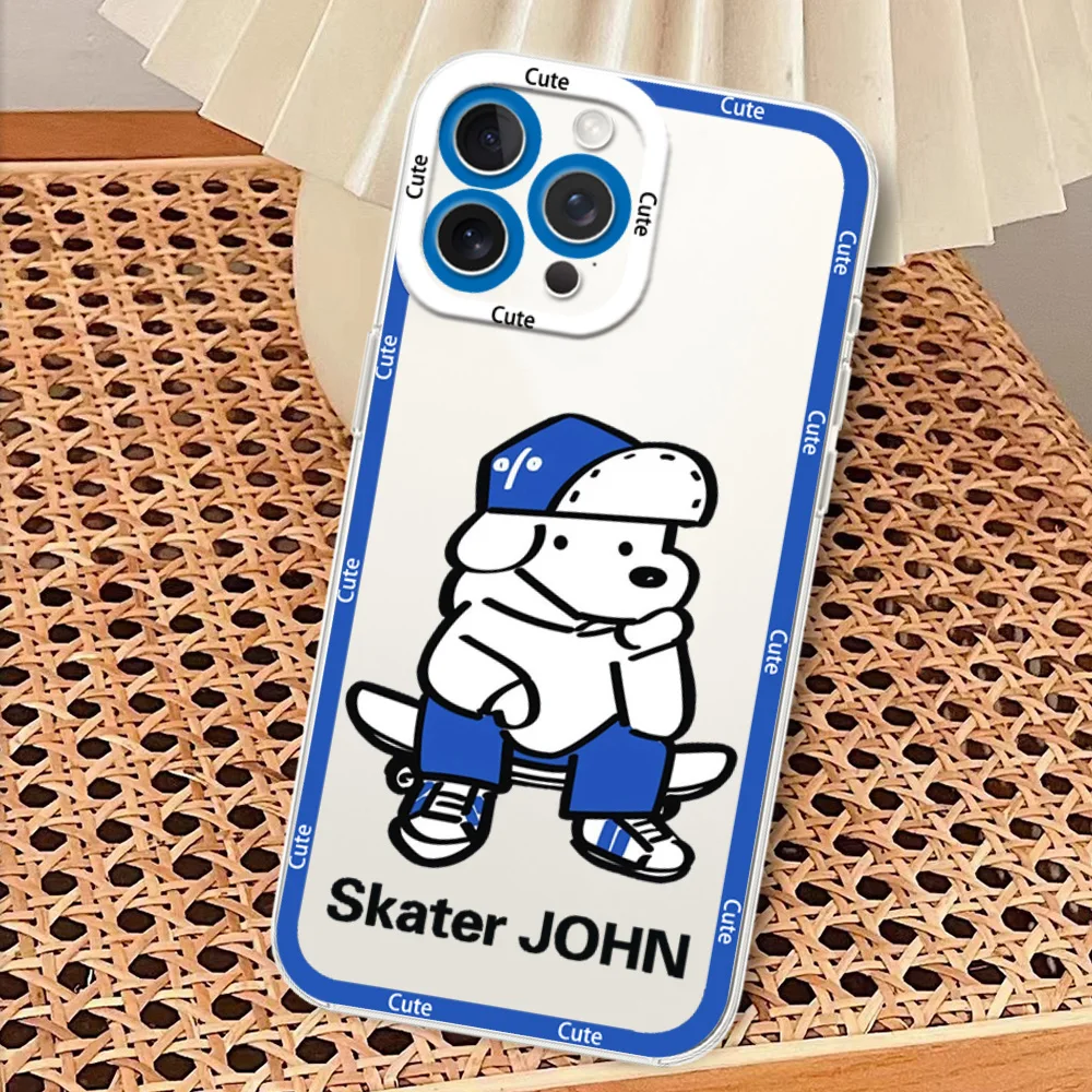 S-Skater J-John Cute Dog Phone Case for Samsung S24 S23 S22 S21 A55 A54 FE PLUS ULTRA Transparent Bezel Cover