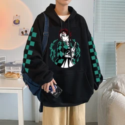 Demon Slayer Anime bluza z kapturem Kamado Tanjirou Plus Size z kapturem bluzy damskie i męskie Harajuku dla kobiet odzież typu Streetwear z długim rękawem