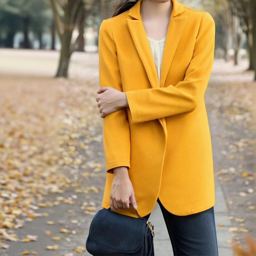 

Autumn Women's Long Sleeve Blazer Modest Fashion Solid Color Open Front Casual Blazer for Mature Ladies