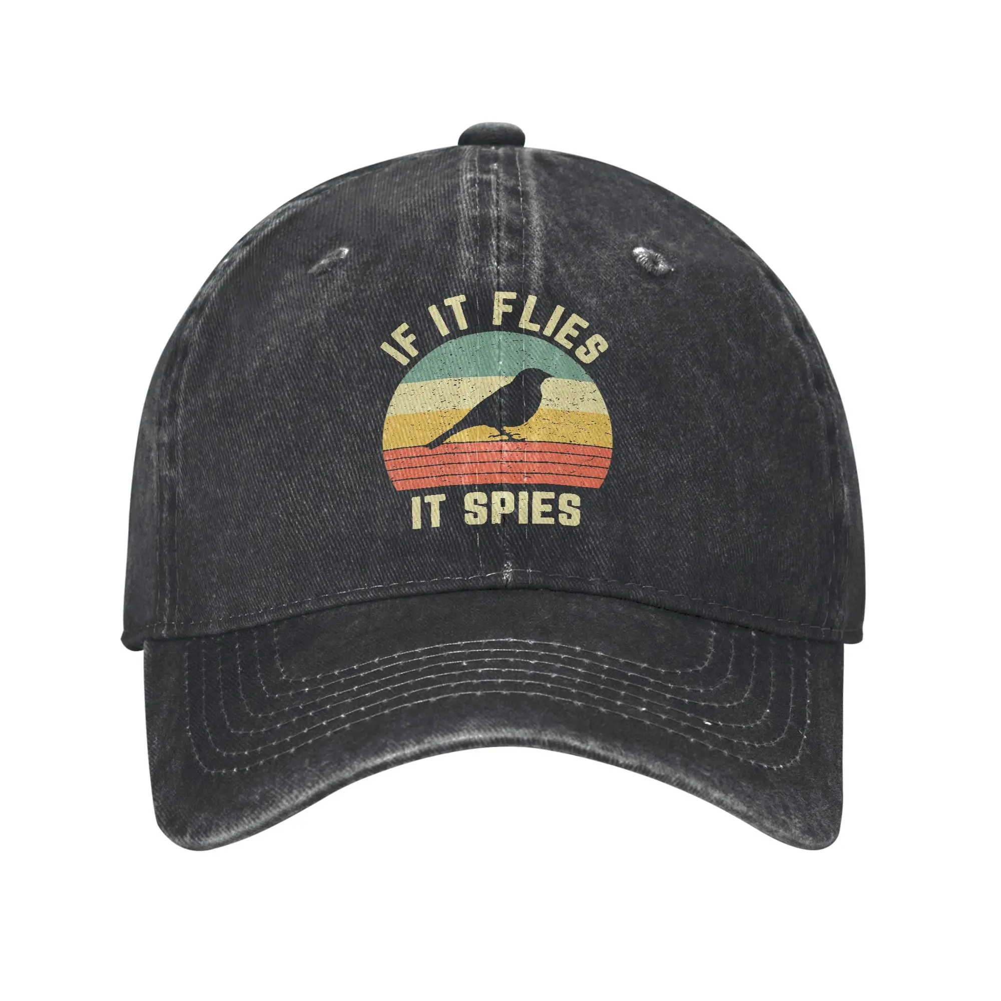 Washed Baseball Cap Funny Bird Conspiracy Shirt If It Flies It Spies Retro Bird Summer Trucker Hat Hippie Sun Baseball Cap