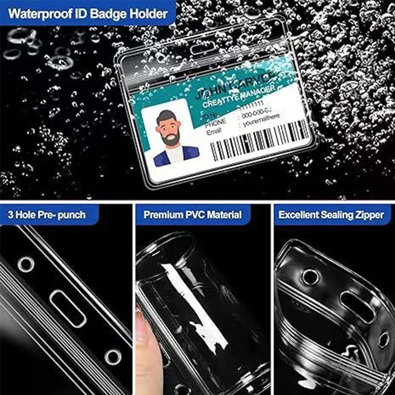 10 ชุดโปร่งใสผู้ถือบัตรคลิปโลหะเชือก ID Tag Badge จัดเก็บพนักงาน Pass Work Card Case กันน้ํา