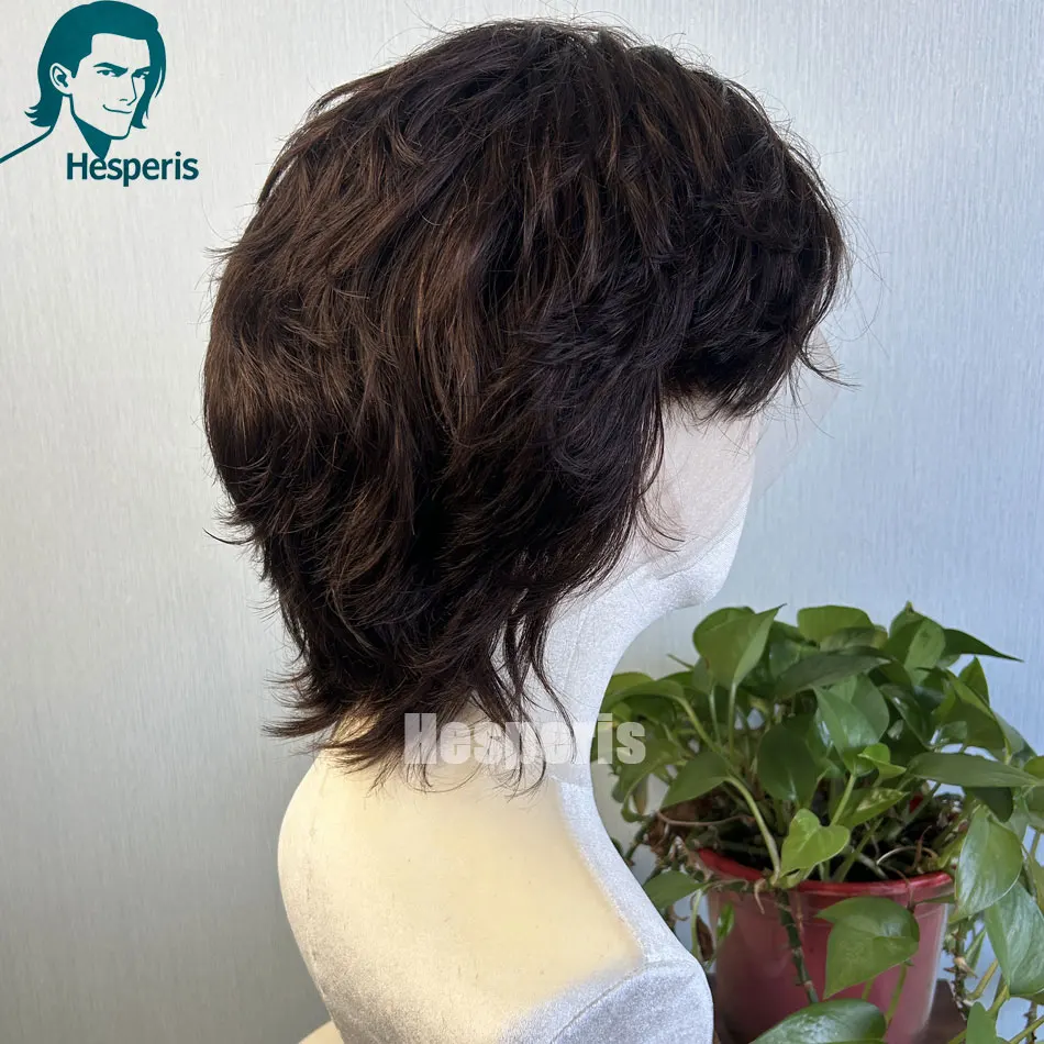Hesperis Human Hair Men Dark Brown Short Cut Wigs Transparent Full Lace Brown Wigs For Male Glueless Pre Cut  Lace Human Wigs