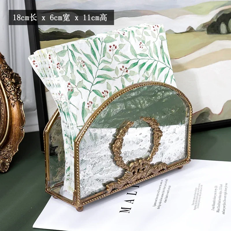 European Vintage Tissue Rack Retro Brass & Glass Napkin Organizer Anti-Oxidation Decorative Multi-Scene Paper Holder - view 4