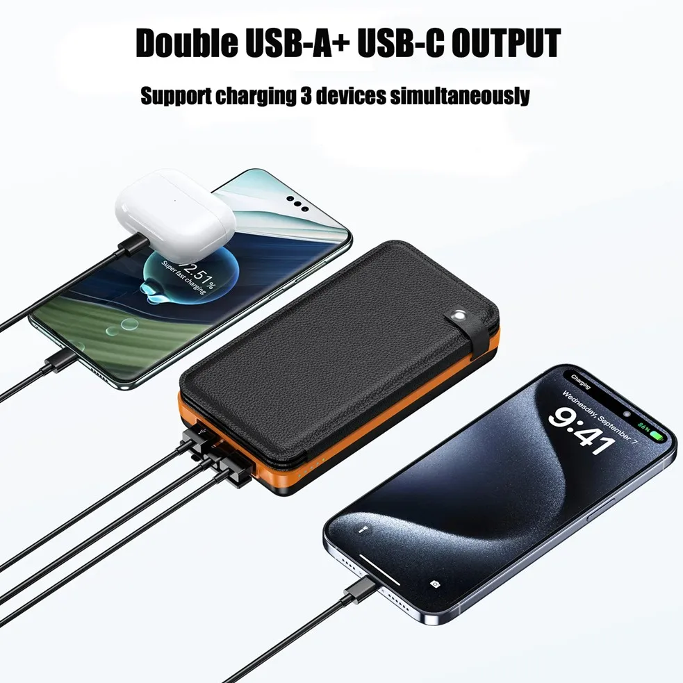 بنك الطاقة الشمسية المحمول، مزود طاقة شمسية خارجي بقدرة 50000 مللي أمبير في الساعة، متوافق مع مع IOS Android USB-A وUSB-C للشحن في الهواء الطلق