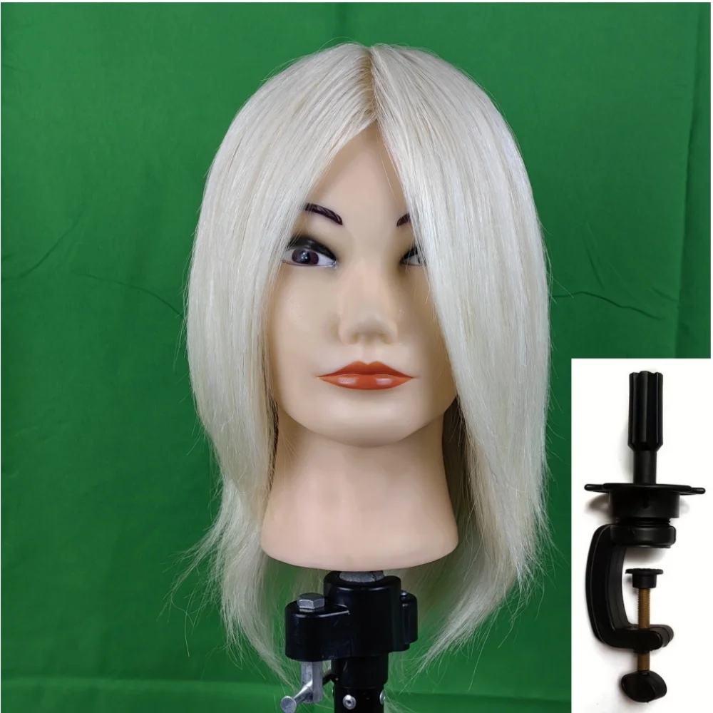 

100% Real Hair Mannequin Head 18” Braided Mannequin Head with Small Stand, Synthetic Hairband Mannequin Head for Hair Styling T