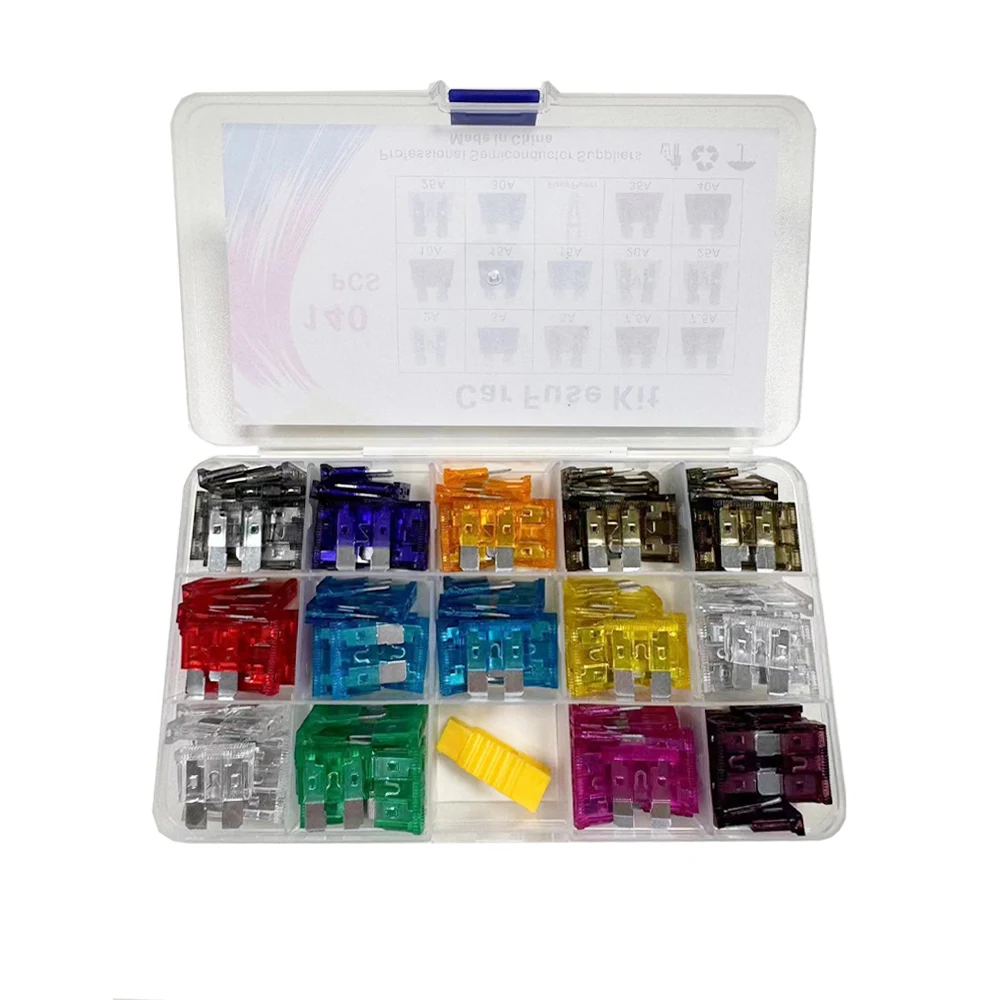 140pcs Medium Car Fuse 2A3A5A7.5A10A15A20A25A30A35A40A With Clip