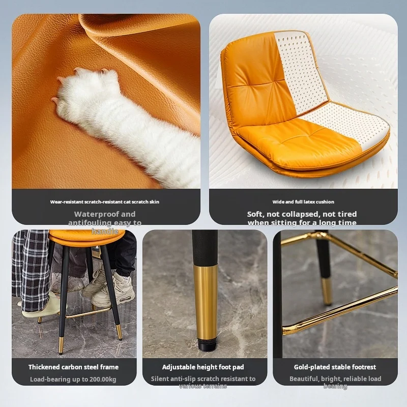 Luxury Wrought Iron Nordic Bar Stool Home Use Modern Minimalist Backrest Chair Rotating Counter Stool Tall Bar Stool