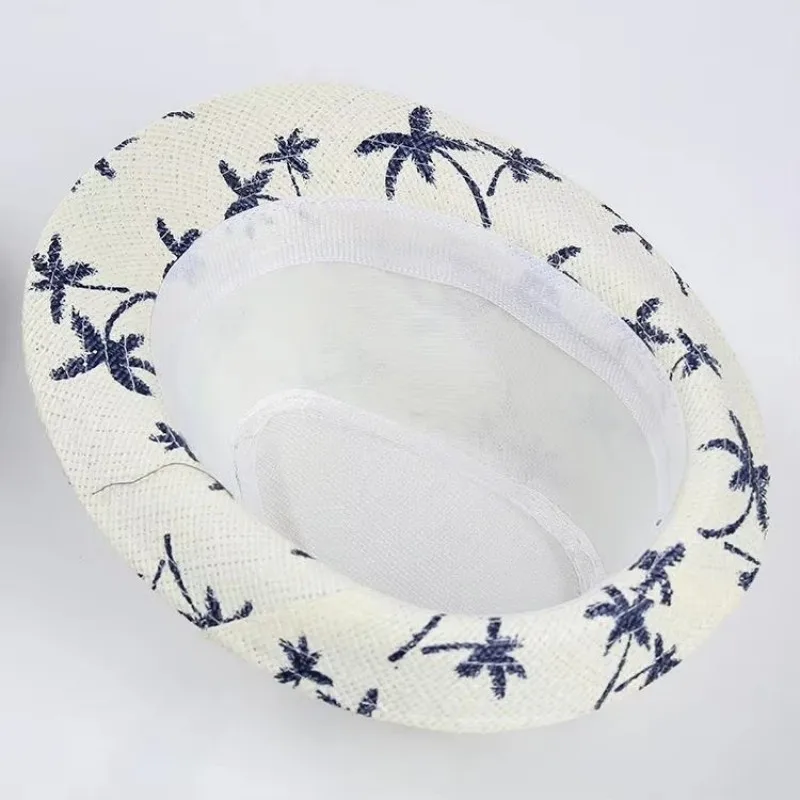 Sunshade Straw Hat Couple Breathable Mesh Beach Sun Hat Coconut Tree Pattern Men's and Women's Sunscreen Korean Jazz Gift Hat