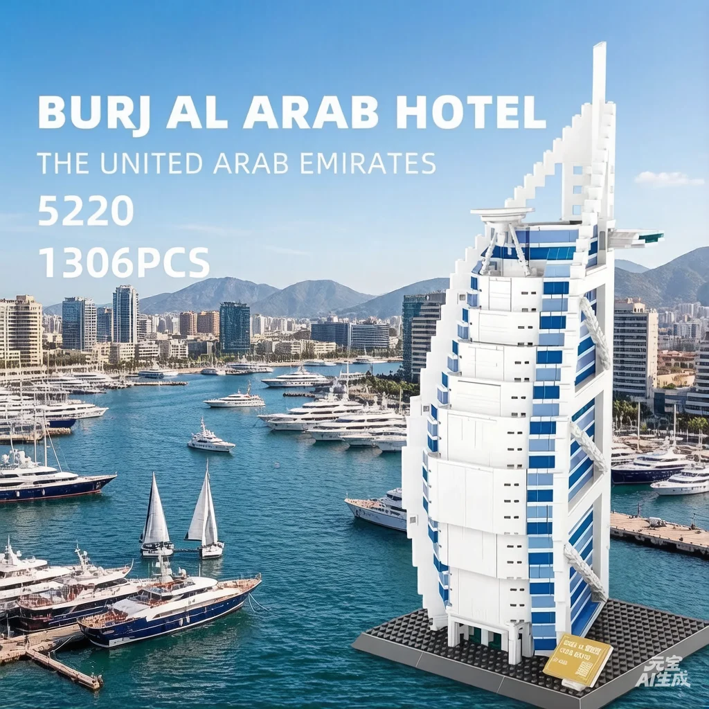 

1306pcs Burj Al Arab Jumeirah, Dubai, UAE Model Building Blocks Decorative Architectural Ornaments DIY Children's Toy Gifts
