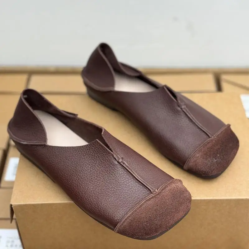 Neue Ballerinas mit quadratischer Zehenpartie für Damen, Sommer-Slipper, Herbst-Loafer, Damen-Mokassins aus Mikrofaserleder – Detail 5