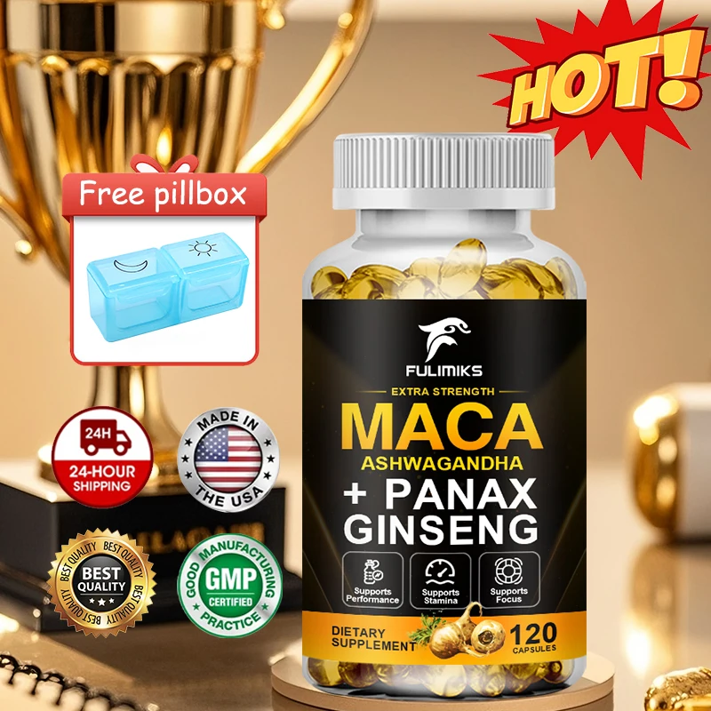 

Полная добавка Maca Ashwagandha, поддерживающая гормон, облегчение менопаузы и сексуальное здоровье, тревога, усталость и когнитивная функция