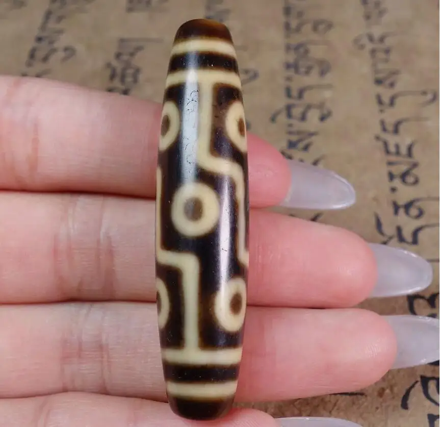 

Ancient Tibetan DZI Beads Old Agate Yellow 9 Eye Totem Amulet Pendant GZI #3659