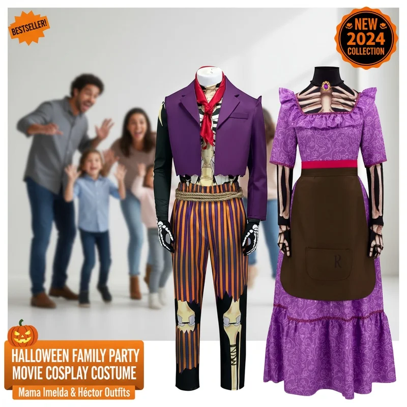 CHIOS Disfraz de Halloween para Fiesta Familiar, Película Coco, Mamá Imelda, Conjunto de Cosplay, Vestido de Reina para Mujer, Tejido CHIOS