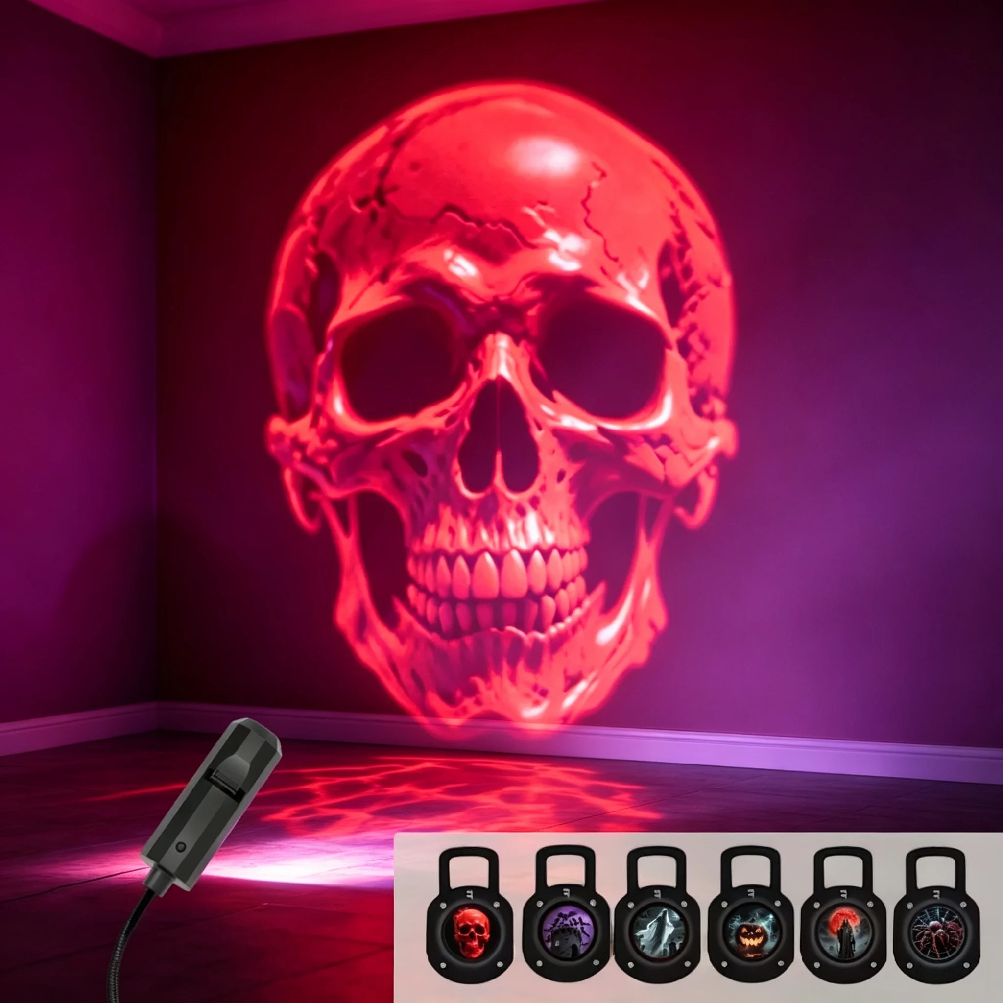 LED Halloween USB Projection Lamp,3/6pcs Patterns Light Ghost,Bat,Spider,Skeleton Halloween Atmosphere Light Festive Decoration