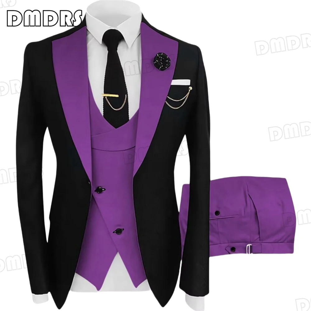 Classic 3-Piece Suit Set for Men, XS to 5XL Men's Slim Fitted Formal Suit Set, One Button Blazer Wide Collar, Jacket, Vest,Pants