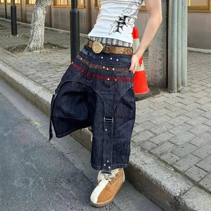 LUZHEN 2026 Summer Colorful Stripe Ribbon Patchwork Design Straight Denim Cropped Pants Men's Stylish Street Casual Jeans JY7982