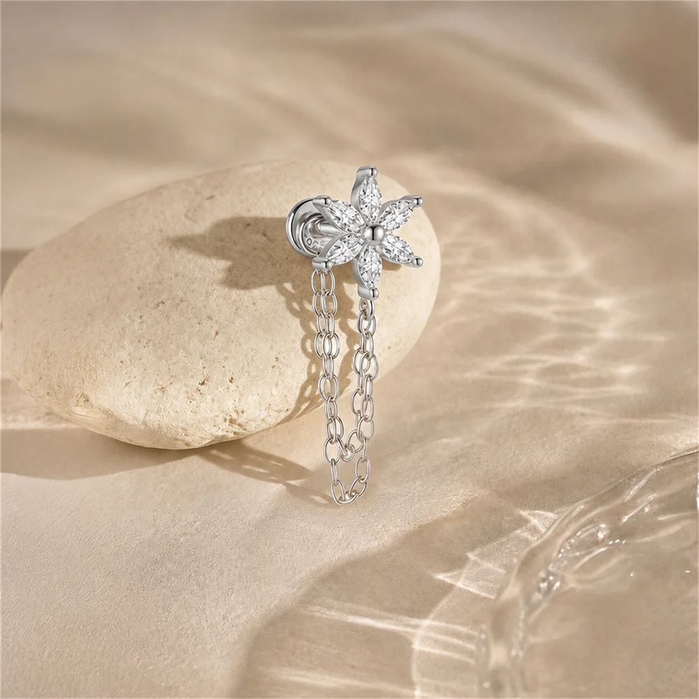AIDE 925 Sterling Silber Pferdeaugen Doppelschichtige Quaste für Damen, flacher Rücken, Knorpelpiercing, Ohrknochen-Ohrringe, edler Schmuck – Detail 16