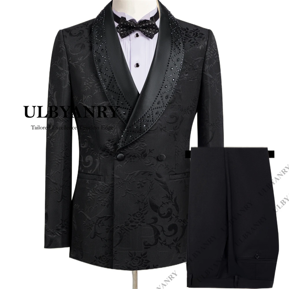 Costume formel pour homme ULBYANRY orné de cristaux, blazer croisé avec pantalon noir, costumes de m