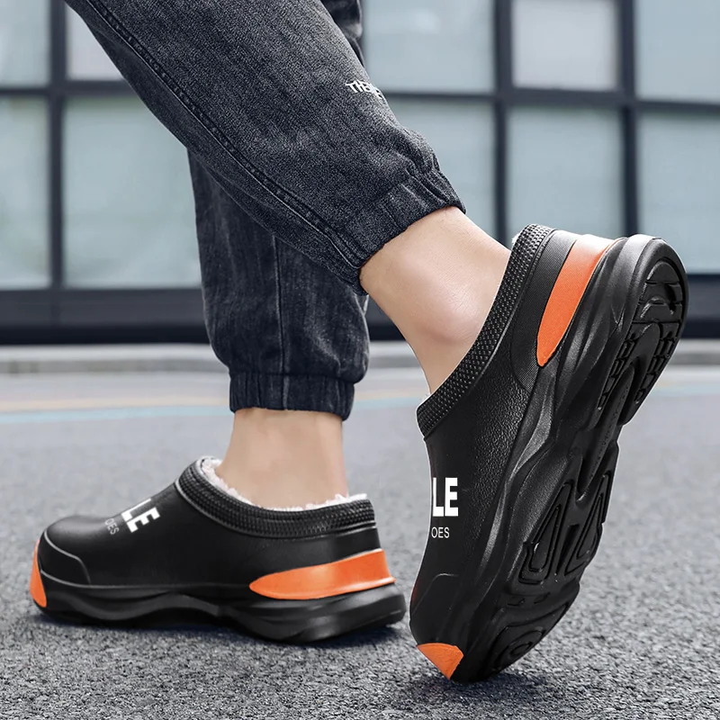 Big size men's velvet chef shoes rain shoes casual fashion waterproof, non-slip and oil-proof comfortable casual shoes