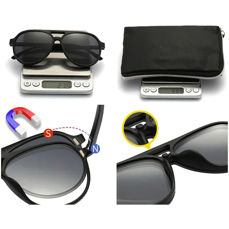 Night Vision Clips Polygon Magnet Clip Myopia Sunglasses 6 in 1 Men Women Glasses Frame Double Beam Custom Prescription Eyewear