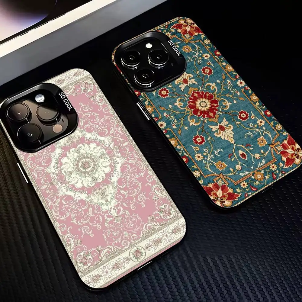 

Persian Carpet Floral Pattern Phone Case For iPhone17,16,15,14,13,12,11,Pro,MAX White Matte Shockproof Cover
