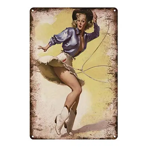 Retro Vintage Metall Zeichen Zinn Zeichen Pin Up Mädchen Sexy Frauen Cowgirl Mann Höhle Home Bar Club Pub Garten Wand Dekor Zeichen