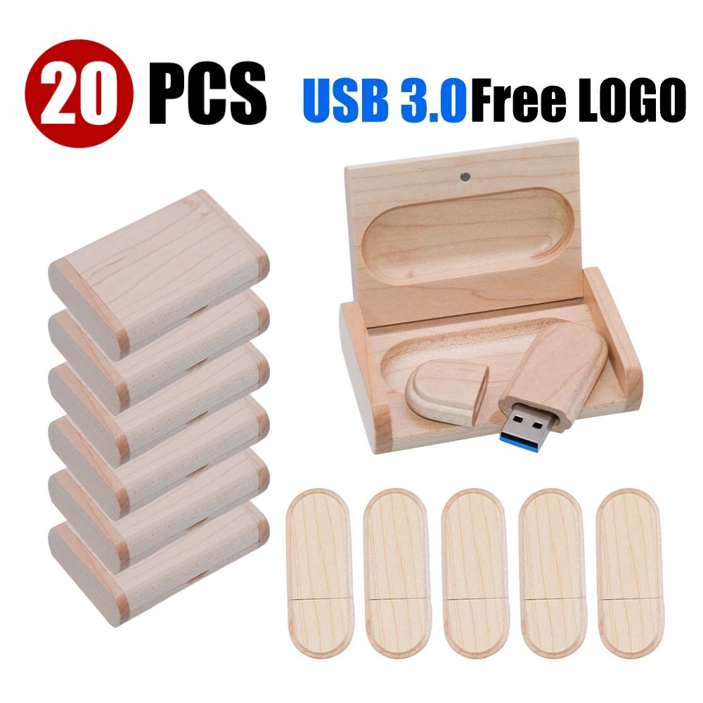 

20 шт./лот деревянные флэш-накопители USB 3.0 128 ГБ высокоскоростной флэш-накопитель 64 ГБ 32 ГБ с коробкой Memory Stick креативный подарок U-диск для ноутбука