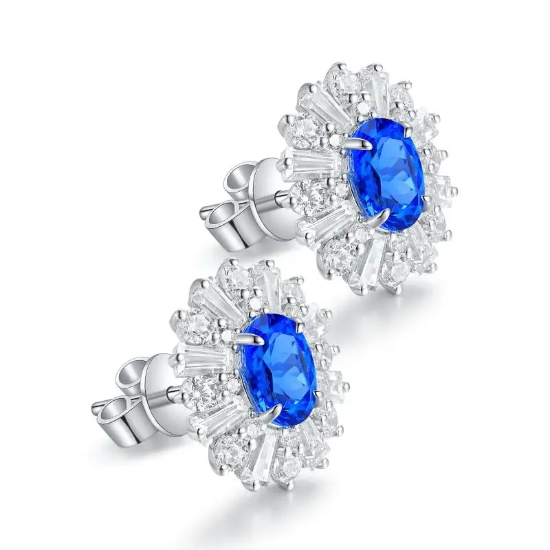 RUIF2024 New  2.1ct Oval Shape S925 Silver Lab Grown Cobalt Spinel Earrings Jewelry Engagement Women