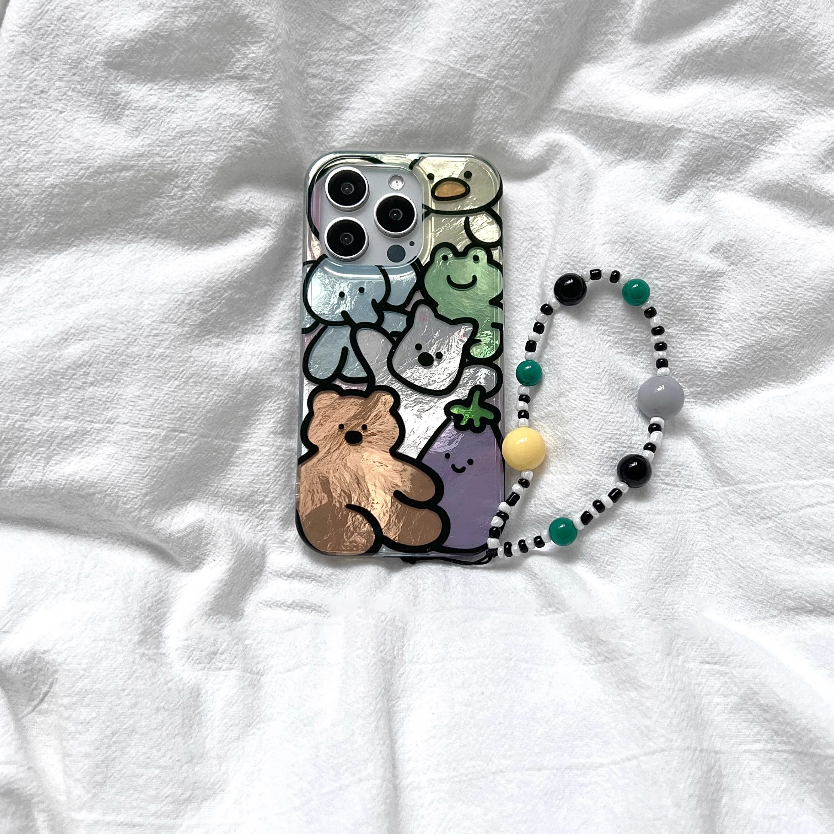 

Cute Cartoon Animal Design Phone Case for 16Promax Silicone Full Cover Protective Anti-Fall Female Style with Chain