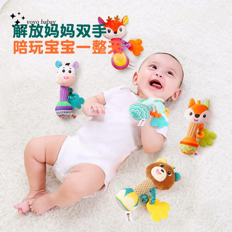 Baby Toy Bed Bell Hand Rattle Teether 0-1 Years Old Newborn Baby Comfort Plush Doll Giraffe Elephant Early Education Toy