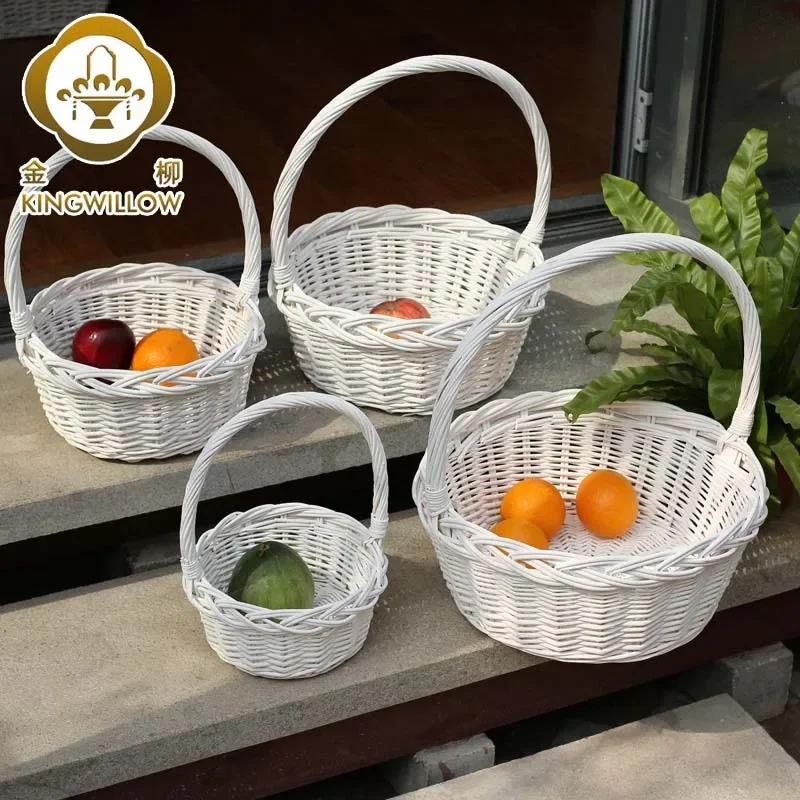 

New Pearl White Willow Household Storage Idyllic Picnic Egg Fruit Gift Baskets Rattan Basket Size Fruit Basket