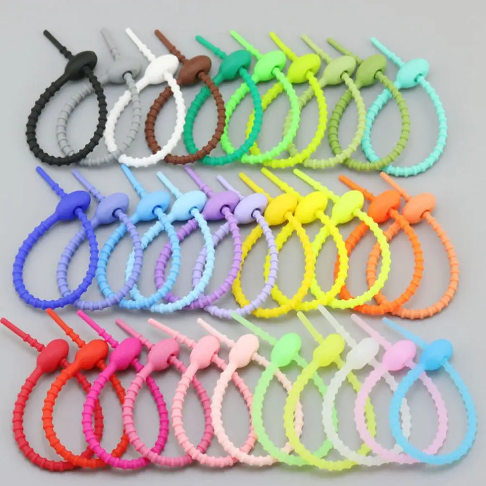 10Pcs Silicone Cable Ties Reusable Self-Locking Zip Ties for Headset Data Line Wire Organizer Food Bag Seal Backpack