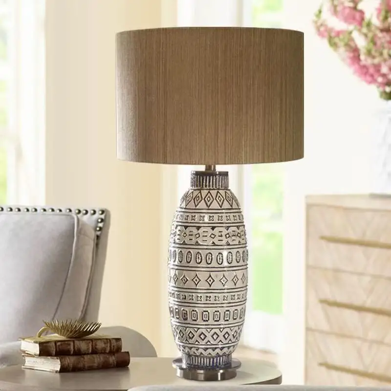 Lampu Meja Keramik Retro Mewah Ringan Amerika untuk Kamar Tidur, Lampu Meja Samping Tempat Tidur Model Sederhana, Dekorasi Desain Hotel untuk Ruang Tamu